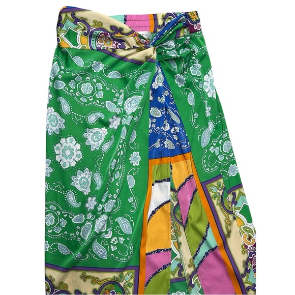 Bailey/44 Colorful Maxi Skirt Sz M Satin Knot Side Slit Coastal Tropical Floral - Picture 4 of 10